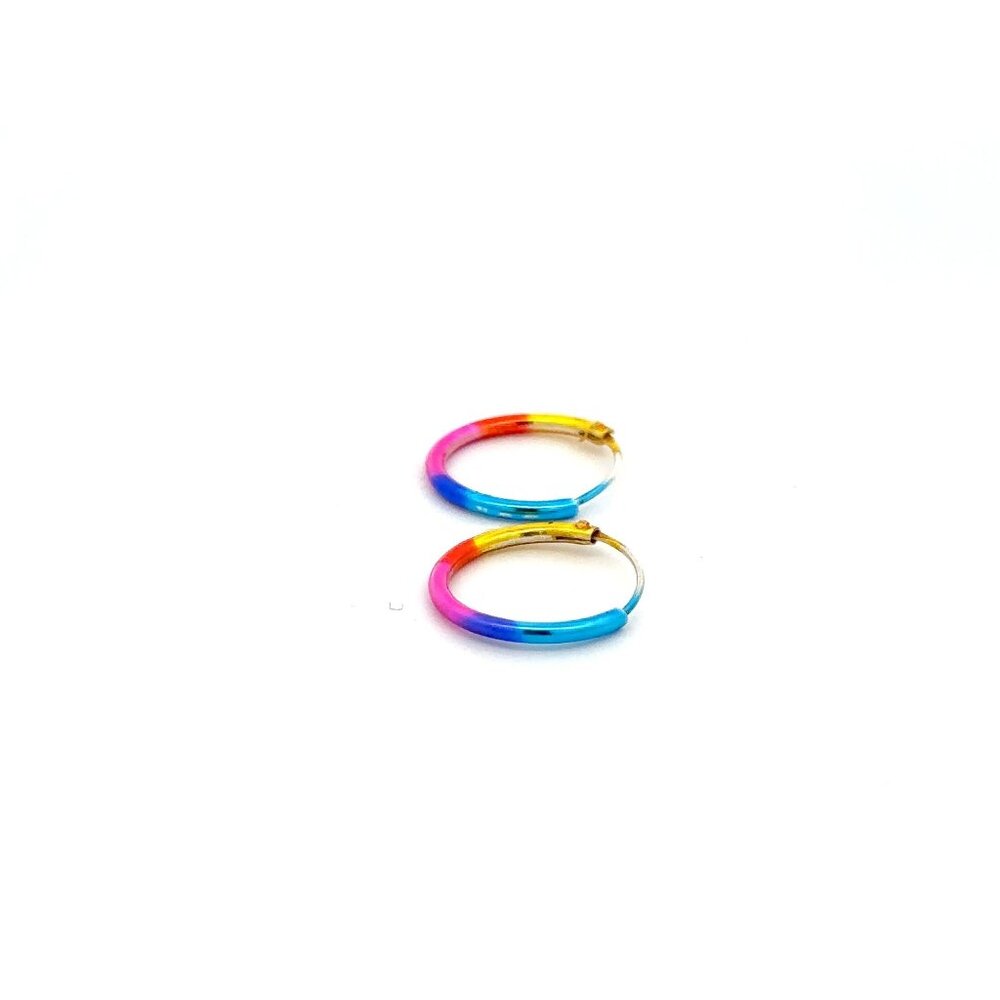 925 Sterling Silver Hoops Multi Color Earrings - Picture 3 of 4